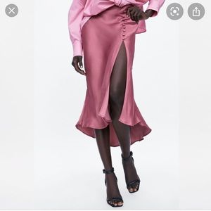 Dusty Rose Color Satin Midi Skirt